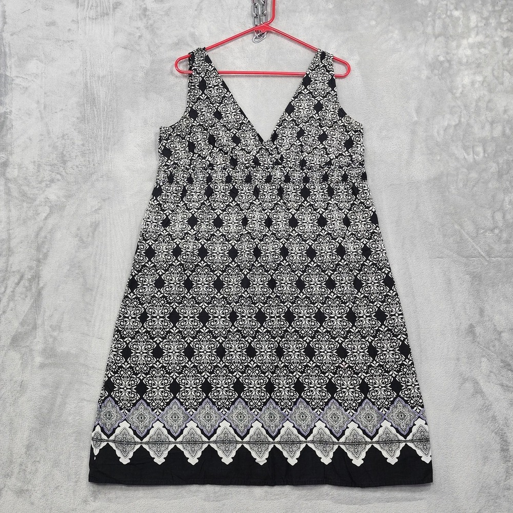 Sonoma Dress Womens L Black White Floral V-Neck Sleeveless Cotton Lined Sundress